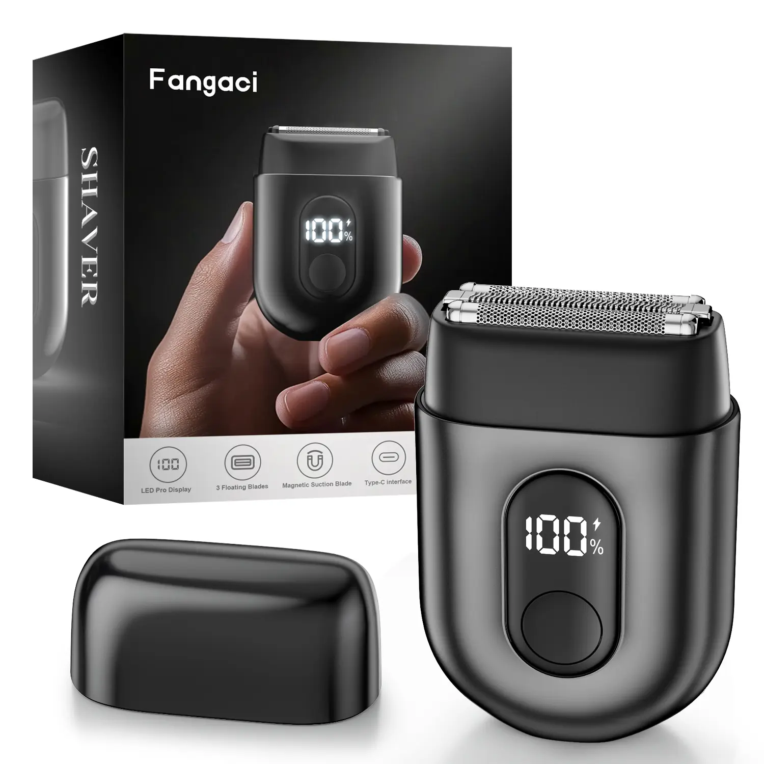 [Tiktokshopbacktoschool]Fangaci Mini Electric Razor for Men, Upgraded Foil Shaver with 3 Blade Heads, IPX7 Waterproof, LED Display, USB Type C Rechargeable, Smart Travel Lock, Multifunctional Showerproof, Facial, Smooth, Father's Day Gifts,, Guys Gifts, S