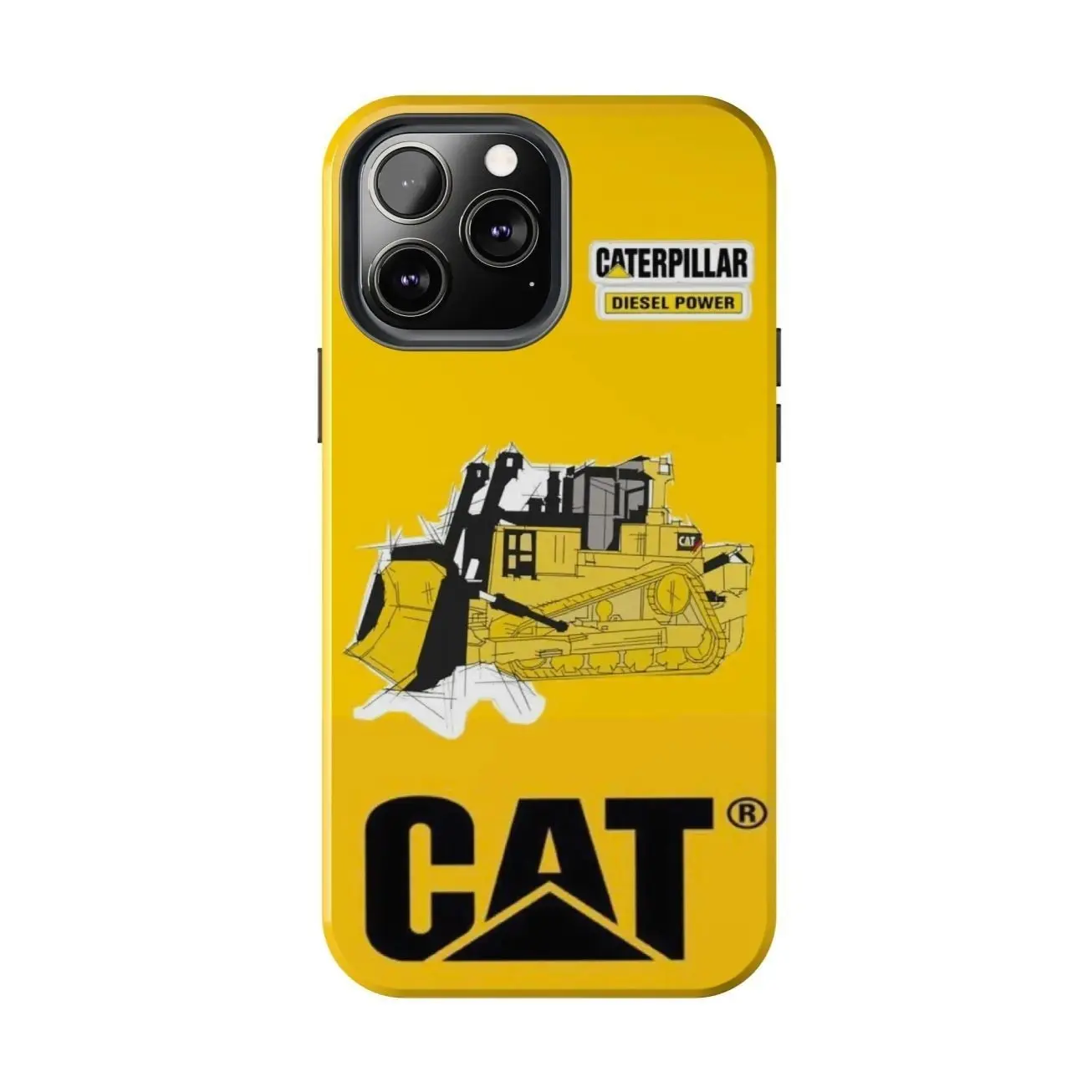 Caterpillar Modern Industrial Engineering Graphic - Yellow Mechanic Look for iPhone 17 - 11 Pro Max Plus Mini X XR XS 7 8 Plus or SAMSUNG GALAXY S26 - S21 Ultra Plus