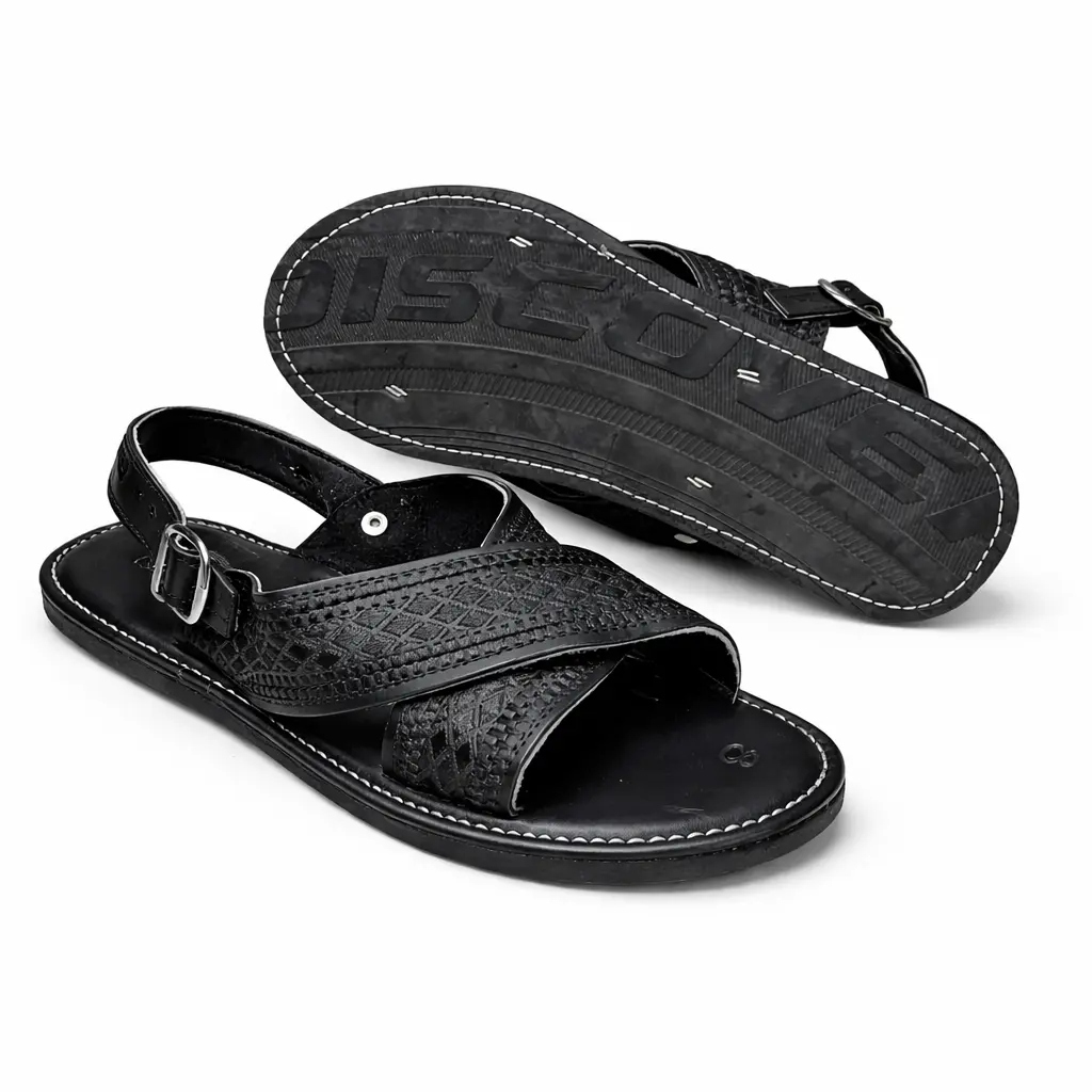 Men's Huarache De Hombre CRUZADO Acoginado w/Buckle Black-Mexican Sandals