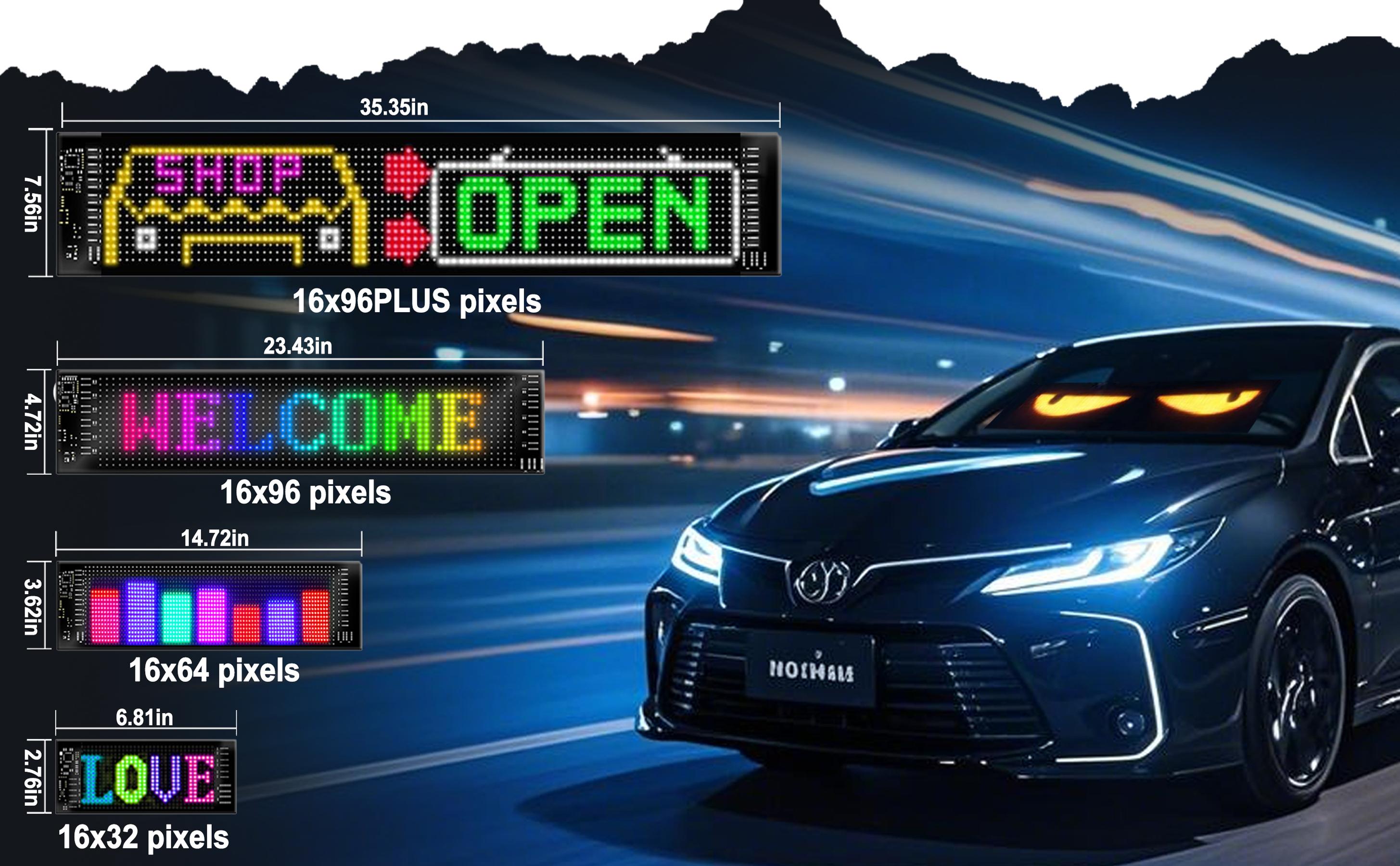 DIBMS Devil eyes For Vehicle, Truck, LED Matrix Panel, LED Sign For Car: Programmable, Bluetooth APP Control,Wireless APP-Controlled Scrolling LED Screen, Dynamic USB-Powered LED Display Screen