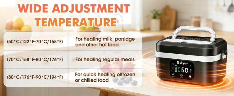 Heated Lunch Box with 20000mAh Battery,Cordless Electric Food Warmer with Scheduled Heating & Digital Display,Portable Rechargeable Lunch Heater for Work, Office, Travel, Camping,Suitable for Adults and Children