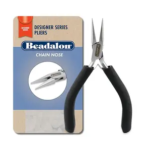 Beadalon Chain Nose Pliers with Vinyl-Free Grips for Jewelry Making - Stainless Steel, Box Joint, Double Leaf Springs