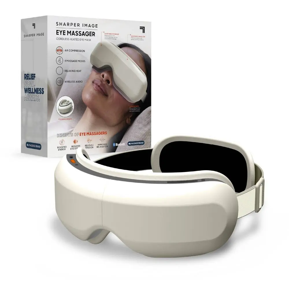 Sharper Image Cordless Heated Eye Massager with Therapy Function, Bluetooth Connectivity, Adjustable Settings, USB Port, Rechargeable Design for Motorcycle Riders’ Eye Protection & Comfort