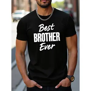 BEST BROTHER EVER Mens Short Sleeve T-Shirt - Cotton Relaxed Fit Crew Neck Casual Tee with Bold Chest Print, All-Season Machine Washable Top for Casual Attire, Comfortable Cotton Shirt