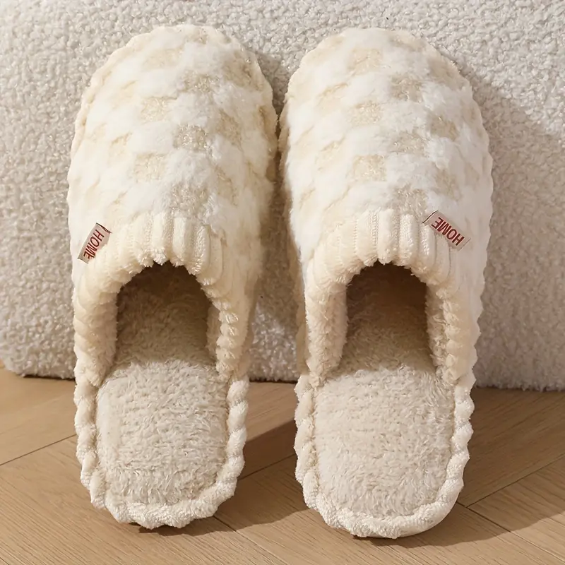 Women Slippers Plush Checkered Booties Ultra Soft Warm! Anti Slip Soles for Safe Home Comfort Perfect Women's Winter House Shoes Girl Footwear Flipflop Slide Beige,back to school,back to school haul