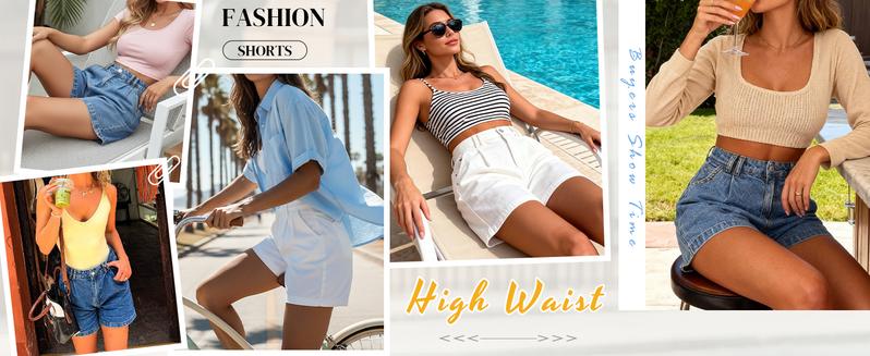 Emmiol Jean Shorts for Women High Waisted A Line Denim Shorts Stretchy 2026 Summer Casual Bottoms