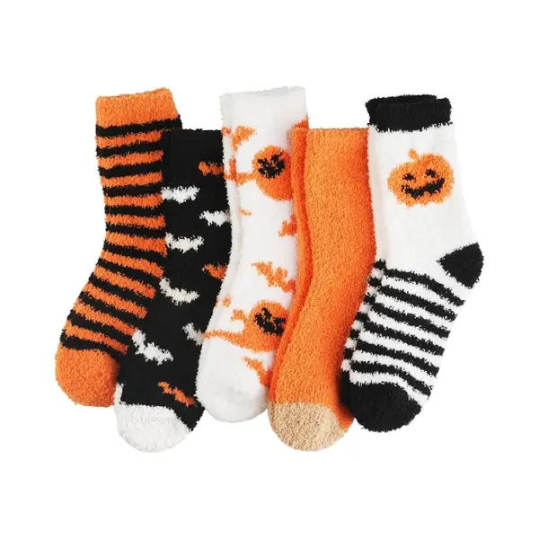Halloween Fall Gift Fuzzy Socks for Women, 5-6 Pairs Cozy Fluffy Slipper Socks, Plush Soft Warm Winter Socks, Thick Non-Slip Lounge & Sleeping Socks, Holiday Gifts for Mom, Wife & Grandma