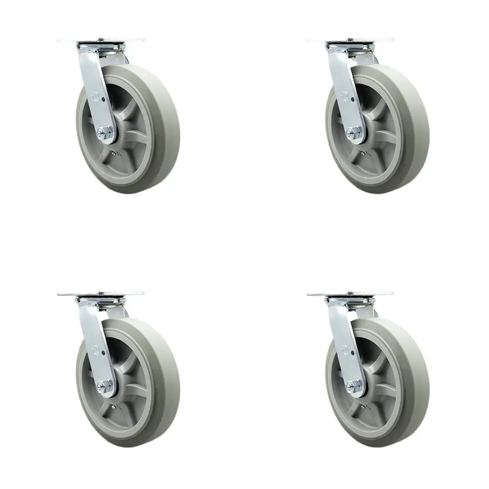 Service Caster SCC-SS30S820-TPRDF-4 Stainless Steel Heavy Duty Swivel Castors (Set of 4) for Industrial & Commercial Equipment, Dollies, Food Service Carts - 8 in. TPR Flat Tread Wheels, Delrin Bearings, Heat Treated Raceways, 2400 lbs Total Capacity, Dou