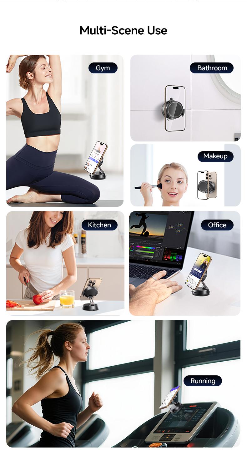 MAGIC JOHN Clip-On Car Phone Holder, Strong Magnetic Grip, Non-Slip Foldable Stand, 360° Adjustable, for Car Navigation & Home Use — Works with or without Magnetic Phones