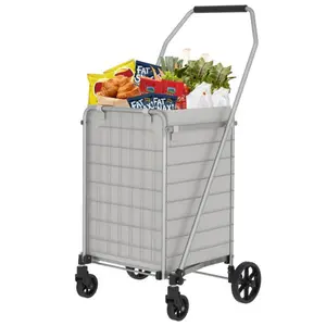 Foldable Heavy Duty Shopping Cart - 200lbs Capacity, 360° Swivel Wheels, 65L Waterproof 600D Oxford Bag, Easy Assembly for Grocery, Laundry, Garden, Camping (Grey, 19.5 x 39 x 20 inch)