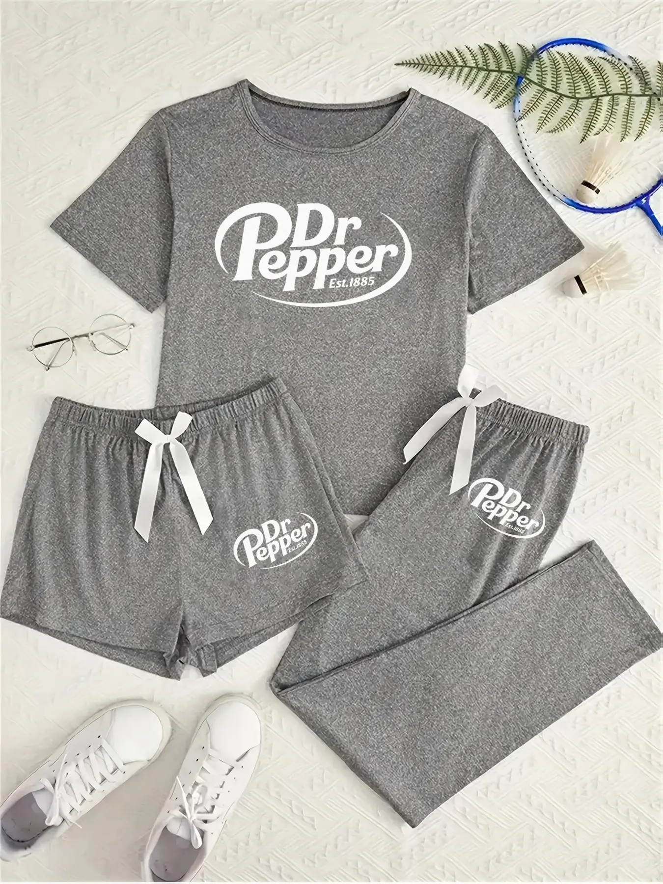 Women's Dr Pepper Print Sleepwear Set, Cartoon Pattern Loose Fit Casual Pajamas Pjs, All Season Comfortable Nightwear Loungewear