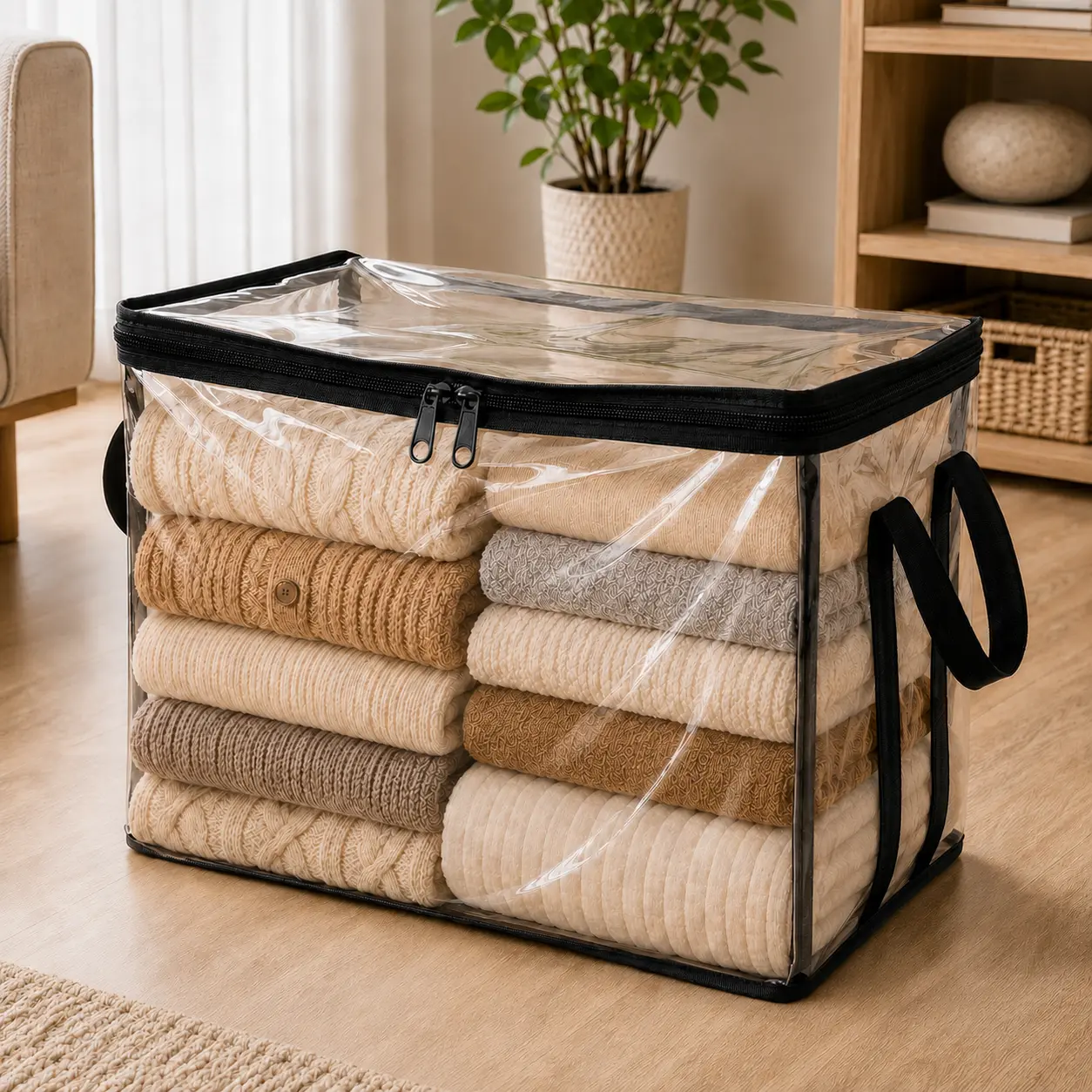 Black PVC Stuffed Animal & Doll Storage Box with Handle – Dustproof, Durable Toy Organizer for Kids’ Room, Playroom, Living Room, or Birthday Gift