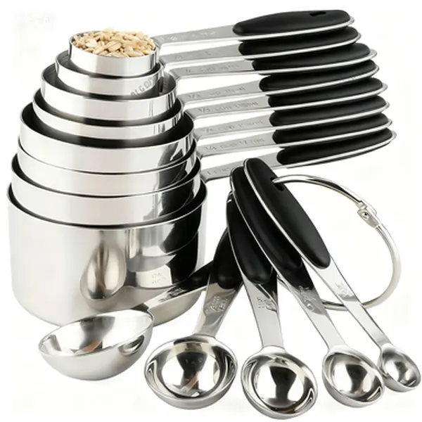 13-Piece Kitchen Measuring Utensils Set - Durable Stainless Steel Nested Measuring Cups and Spoons, Dishwasher-Safe, 0-500 ml Range, for Beginners & Experienced Cooks, Measuring Cups And Spoons Set