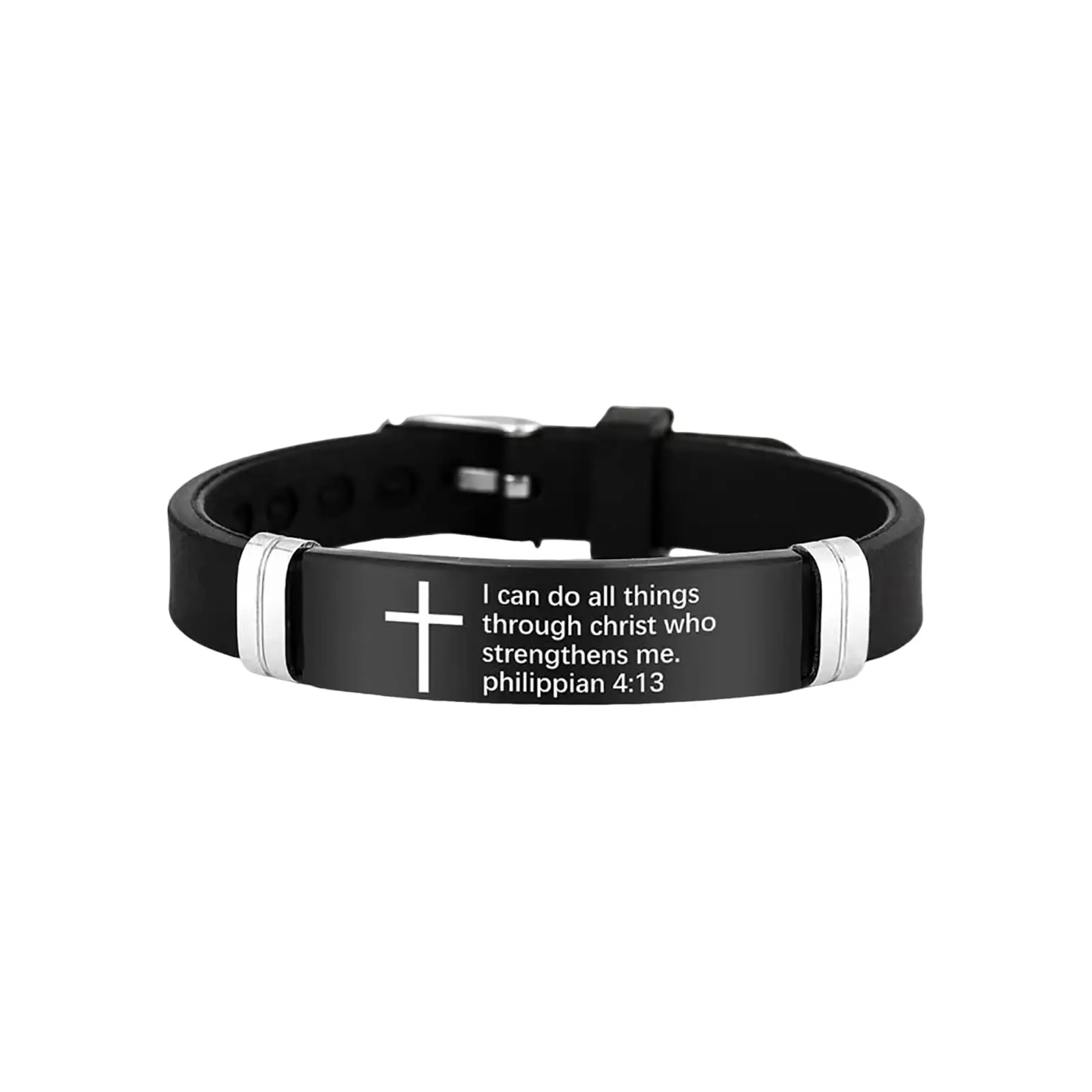 Faith-Inspired Christian Bible Verse Cross Bracelets & Bangles, Silicone ID Wristband with Stainless Steel Accents, Adjustable Fit for Easy All-Day Wear, Religious Gifts for Men & Women, Christian Charm Bracelets & Bangles