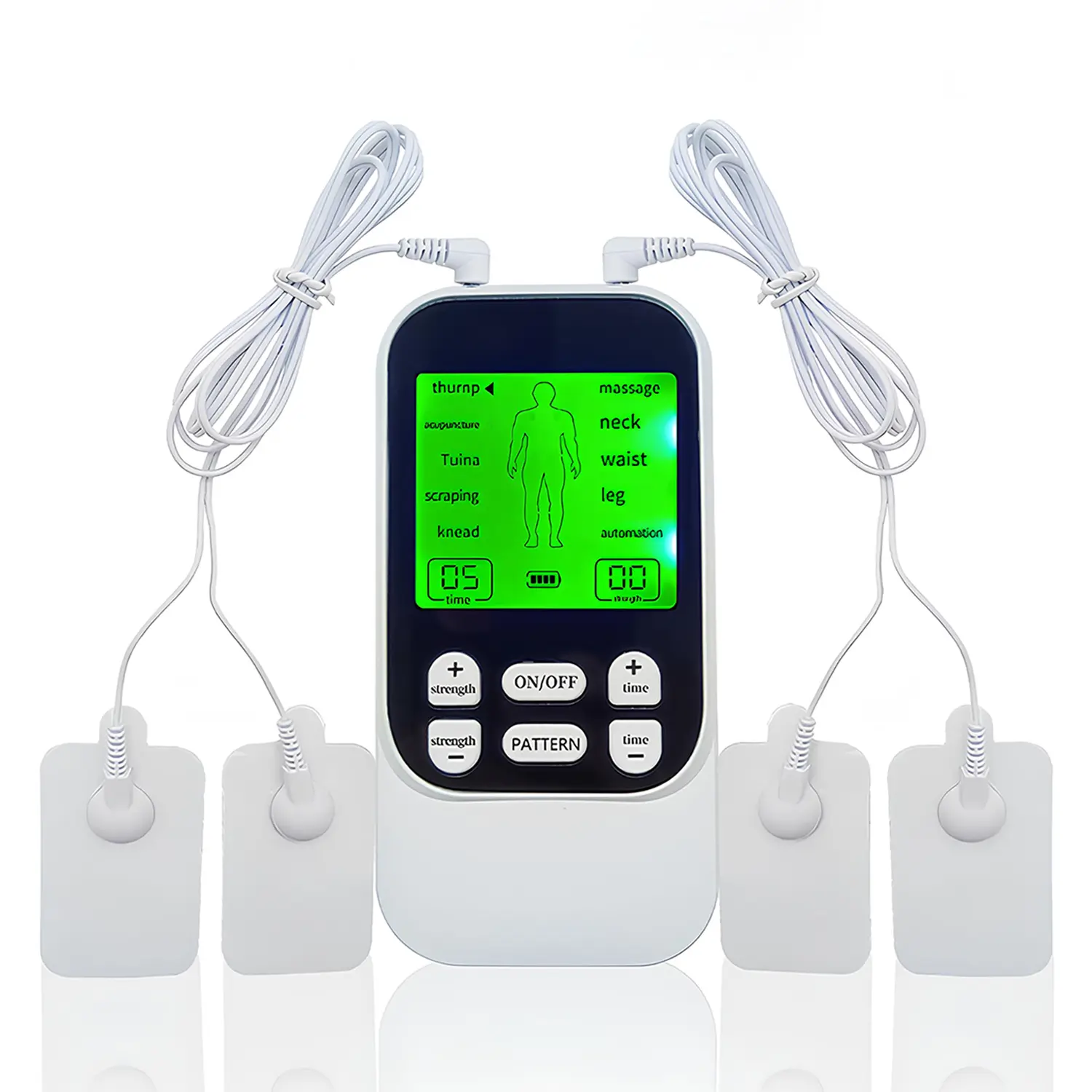 Rechargeable Dual Port TENS EMS Pulse Massager Large LCD Digital Screen 8 Massage Modes Electronic Muscle Stimulator Portable Home Physiotherapy Device for Neck Shoulder Back Waist Leg Full Body Pain Relief
