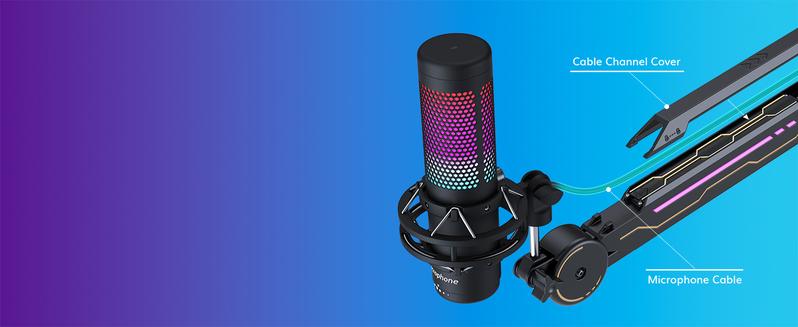 TONOR T90/T20S RGB Boom Arm, Adjustable Mic Stand with 11 Light Modes for Gaming, Streaming, Podcasting, and Recording, Durable Steel Usb Cable