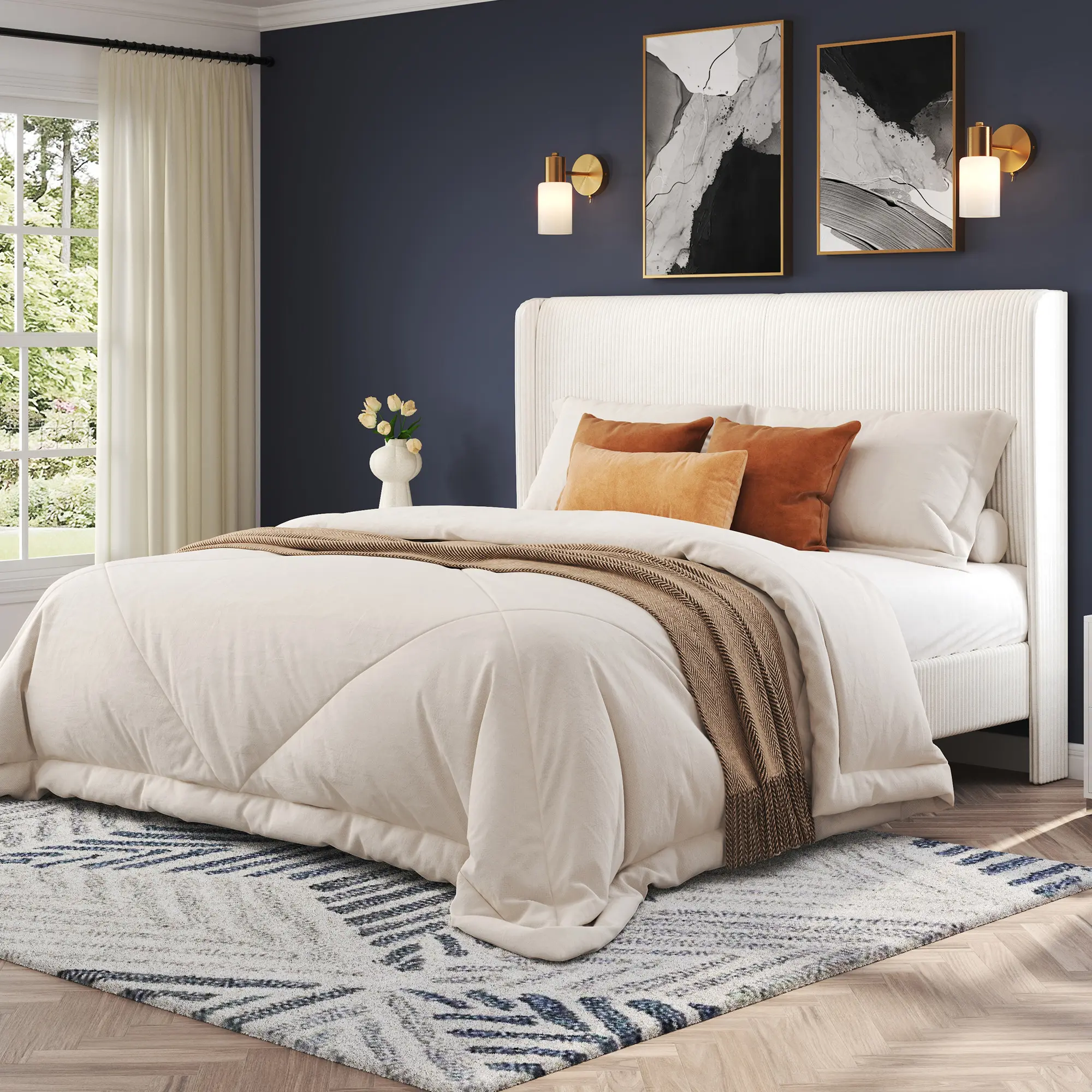 [ONLY INCLUDED BED] AMERLIFE Upholstered Bed Frame, Easy Assembly Full Size Bed Frame, Modern Bed Platform with Corduroy Headboard, Wooden Slats Support, No Box Spring #homemakeover