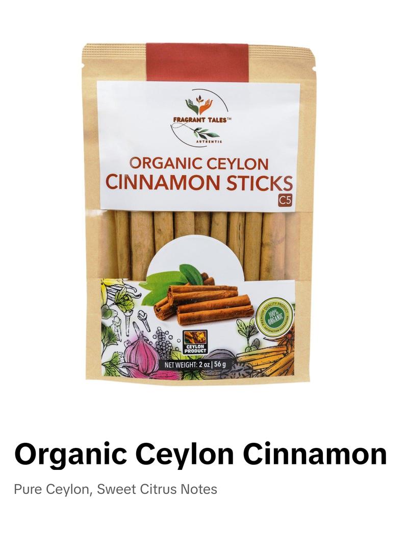 Premium Organic Ceylon Cinnamon Sticks - 2 oz (56g)( 7 - 9, 5" sticks), True Ceylon, USDA Certified, Non-GMO, Gluten-Free, Pure Sri Lankan Cinnamon for Cooking & Baking