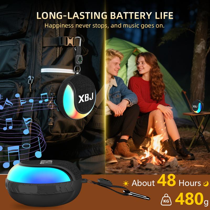 XBJ Mini Bluetooth Shower Speakerr with power bank function  with LED Lights - Waterproof, Rechargeable & Portable | Includes Compass, Hands-Free Speakerphone - Ideal Gift for Outdoor Travel