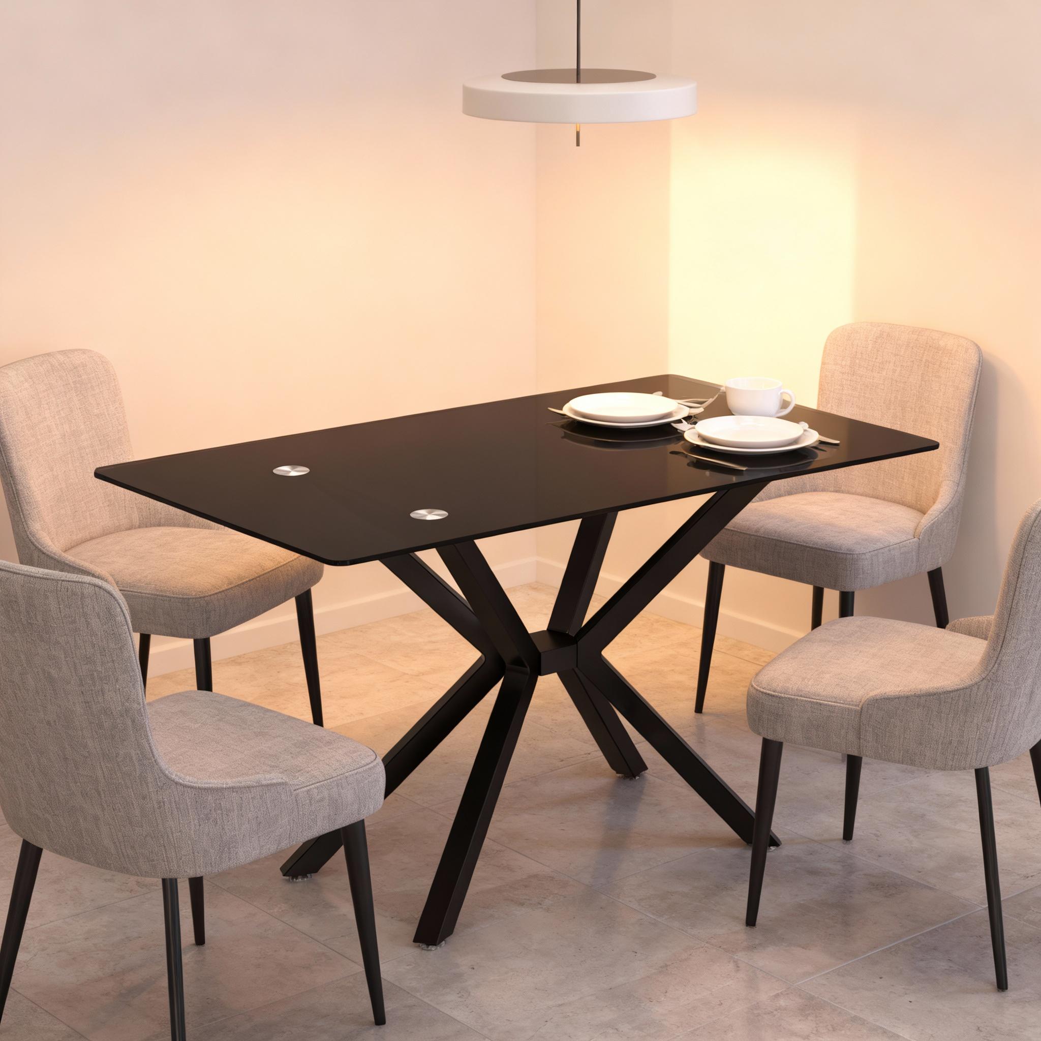 47.24" Rectangular Glass Dining Table with Metal Legs - Modern Kitchen & Dining Room Table, Stylish Durable Design Interior，Golden