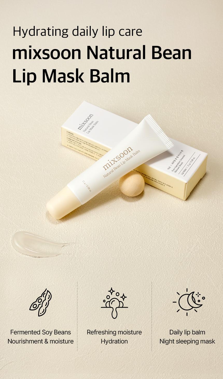 [mixsoon Official Shop] Natural Bean Lip Mask Balm - Lip Treatment for Dry Cracked Lips, Korean Skin Care