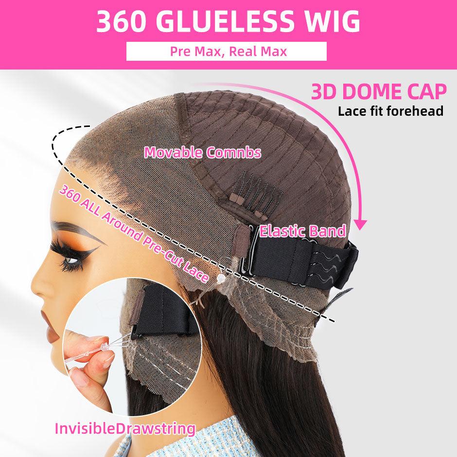 MORE FACE 360 Straight Glueless Wig Invisi Drawstring Wear And Go Wig Quick Install Pre-Bleached And Pre-Cut HD Lace Human Hair Wigs Beginner Friendly