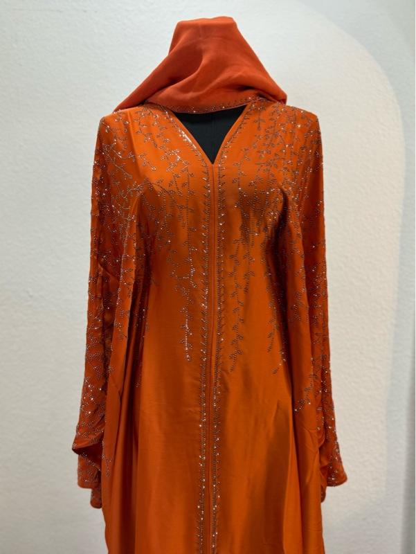 Dubai Abaya - Dark Color with Embroidered Detailing, Long Sleeves, Button Front, Classic Style, Suitable for Everyday Wear