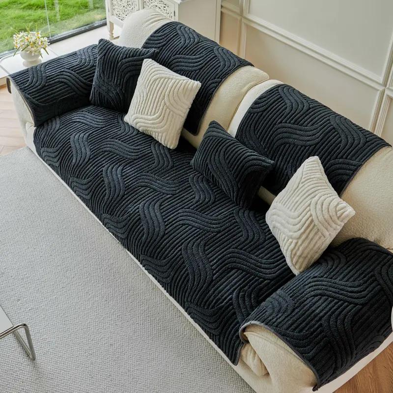 [Gift Choice] 1 Count Sofa Cover for 1-4 Seater NO BACK OR ARMREST Solid Color Jacquard Sofa Protector, Anti-slip Couch Bench Cover, Machine Washable Slipcover, Pet-friendly sofa Towel Mat for Home, Living Room, Dormitory, Hotel, Beige, Gray