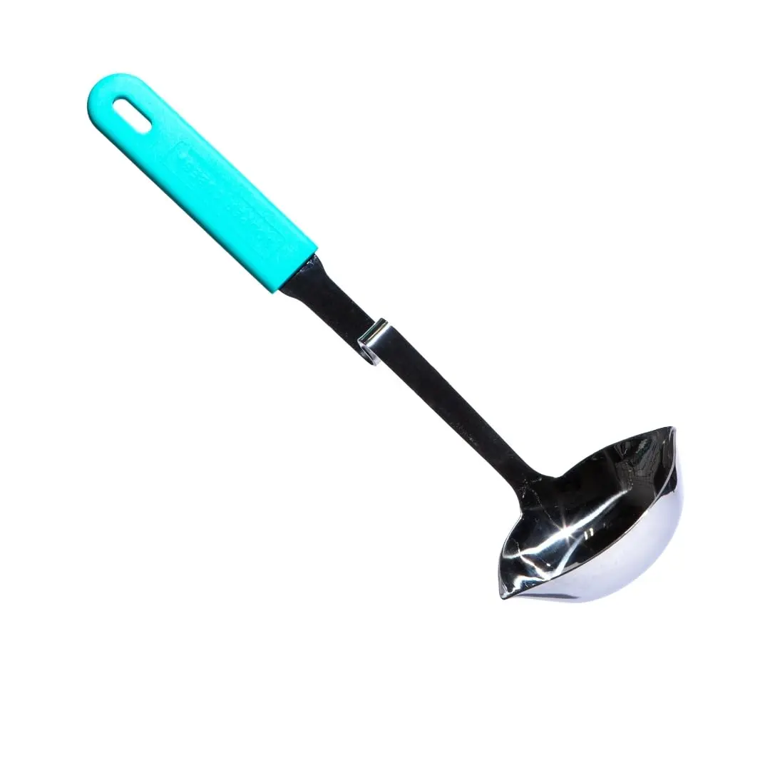 Souper Cubes + Lori Greiner No Mess Stainless Steel Soup Ladle with Silicone Handle - Metal Soup Ladle with No Mess Design That Hooks on Side of Any Pot, Kitchen Gift Ideas