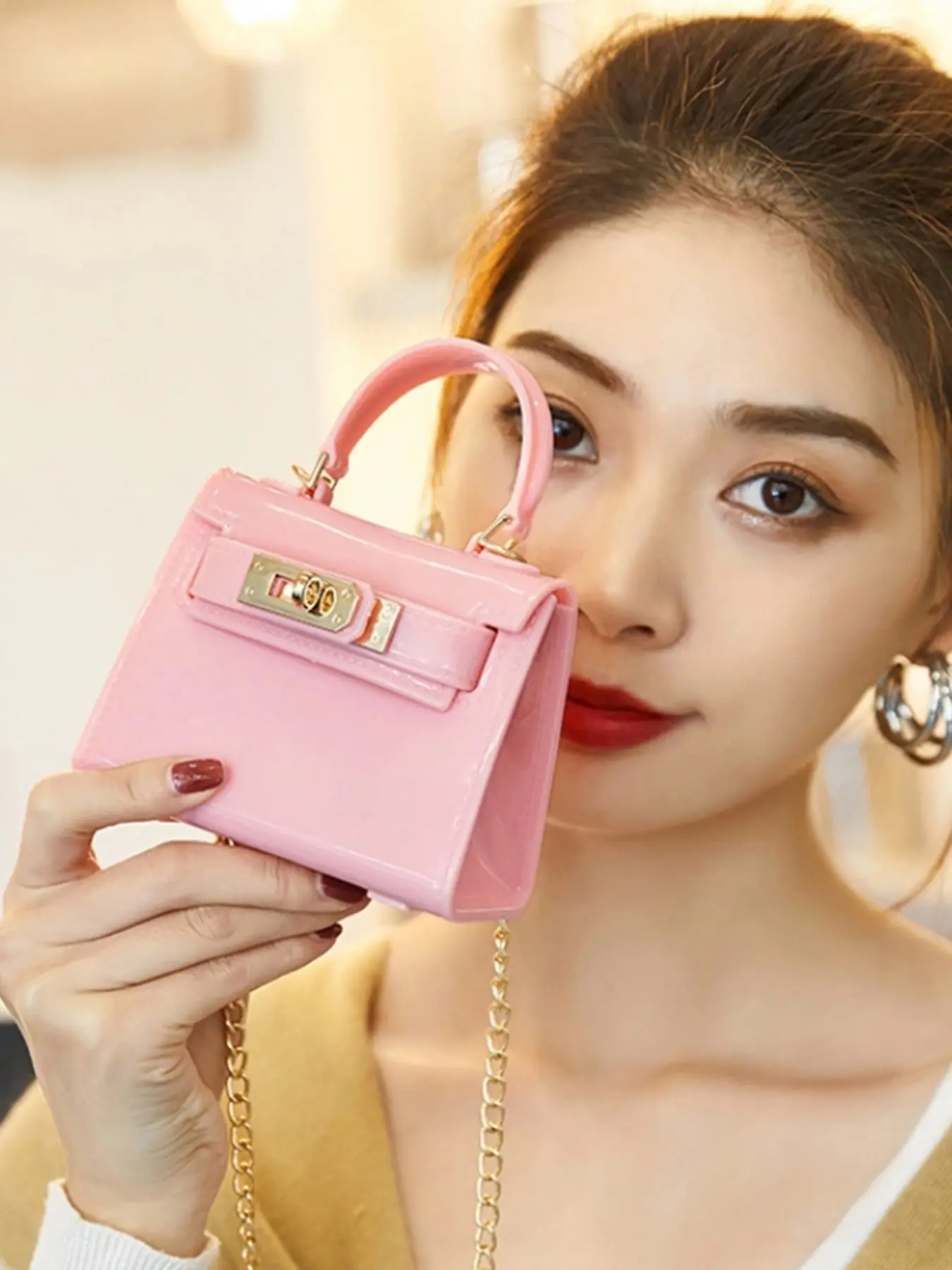Macaron Color Mini Kelly Jelly Bag, Glossy Handbag Crossbody Shoulder Purse Small Bag, Girlish Versatile Coin Purse, Fashionable Accessory, Fashion Crossbody Bags, Chain Crossbody Bag, Elegant Shoulder Purse