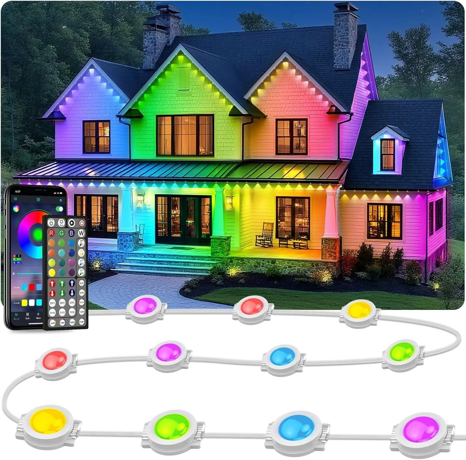 400FT Permanent Outdoor Lights for House - Smart RGB Eave LED Lighting with 16 Million Colors, IP67 Waterproof Trim Lights for Christmas, Halloween, and Year-Round Holiday Decor (400FT)