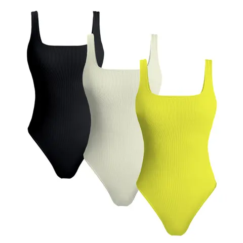 Women's 3 Piece Bodysuits Sexy Ribbed One Piece Sleeveless Halter Neck Tops Leotard Summer Trendy
