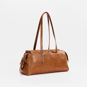 Viral Vintage Brown Soft Leather Shoulder Bag - Minimalist Everyday Tote Women's Handbag