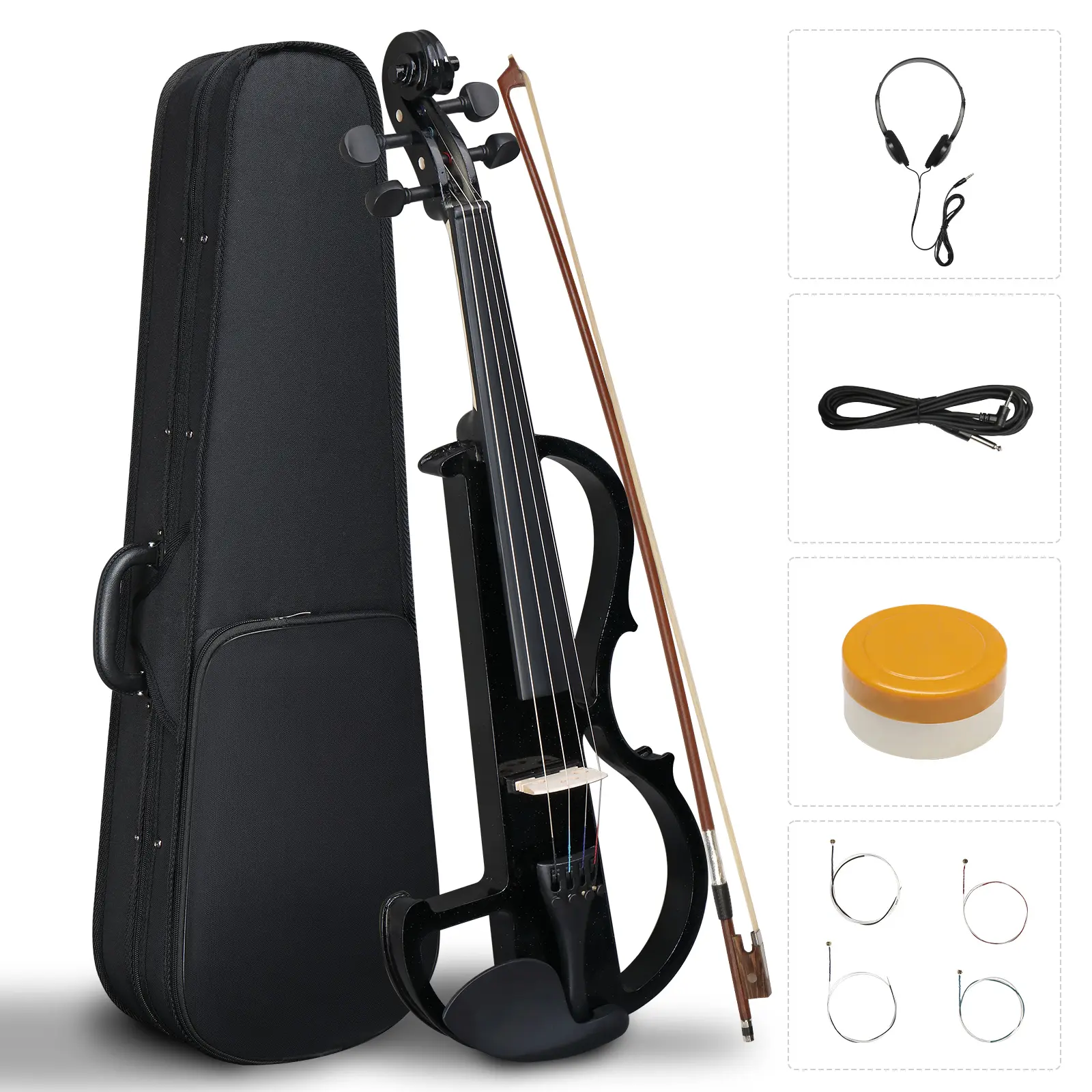4/4 Full Size Solid Basswood Silent Violin with Piano Lacquer Finish, Alloy Tailpiece, Connecting Line, Rosin - Includes Case, Bow, Headphones, Portable Strings - Ideal for Quiet Practice, Fathersday Arbor Gift