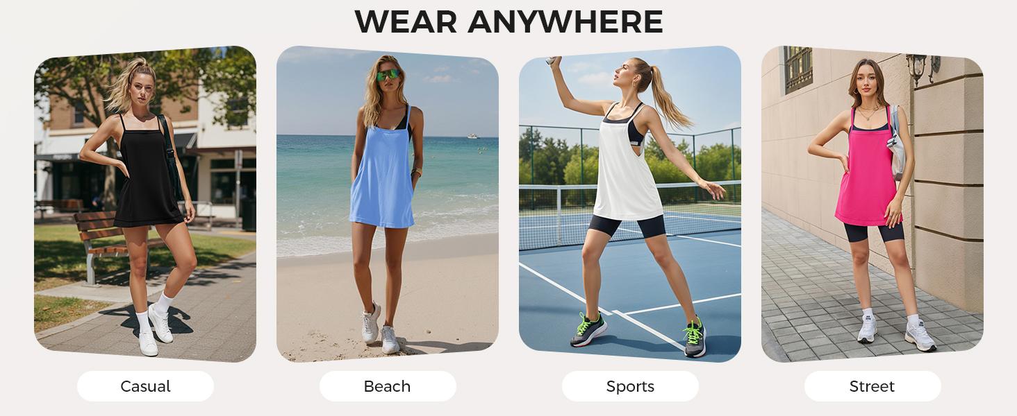 Fisoew Womens Workout Tank Tops Racerback Square Neck Tunics Loose Sleeveless Spaghetti Strap Athletic Shirts SummerVibes