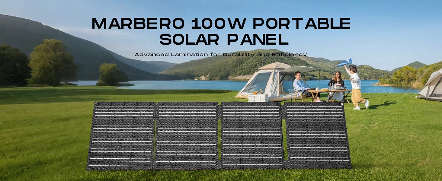 MARBERO 100W Portable Solar Panel 100 Watt 20V Foldable Solar Panel Charger for Power Station QC3.0 USB & DC Output >23% High Efficiency IP68 Waterproof for Camping Outdoor Home RV Blackout Cloudy