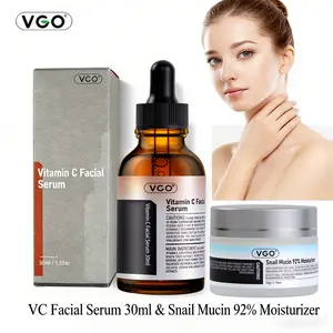 VGO Vitamin C Facial Serum Essential Oil & Snail Mucin 92% Moisturizing Cream Set – Deep Hydrating & Repairing Skincare Duo for Dry & Sensitive Skin, Fades Acne Marks, Fine Lines & Dark Spots, Lightweight Non-Greasy for Daily Use