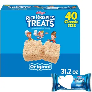 Rice Krispies Treats Crispy Marshmallow Squares Original Snack Bars 31.2oz Box 40 Bars Sweet Crispy Texture Perfect for Kids & Family Moments