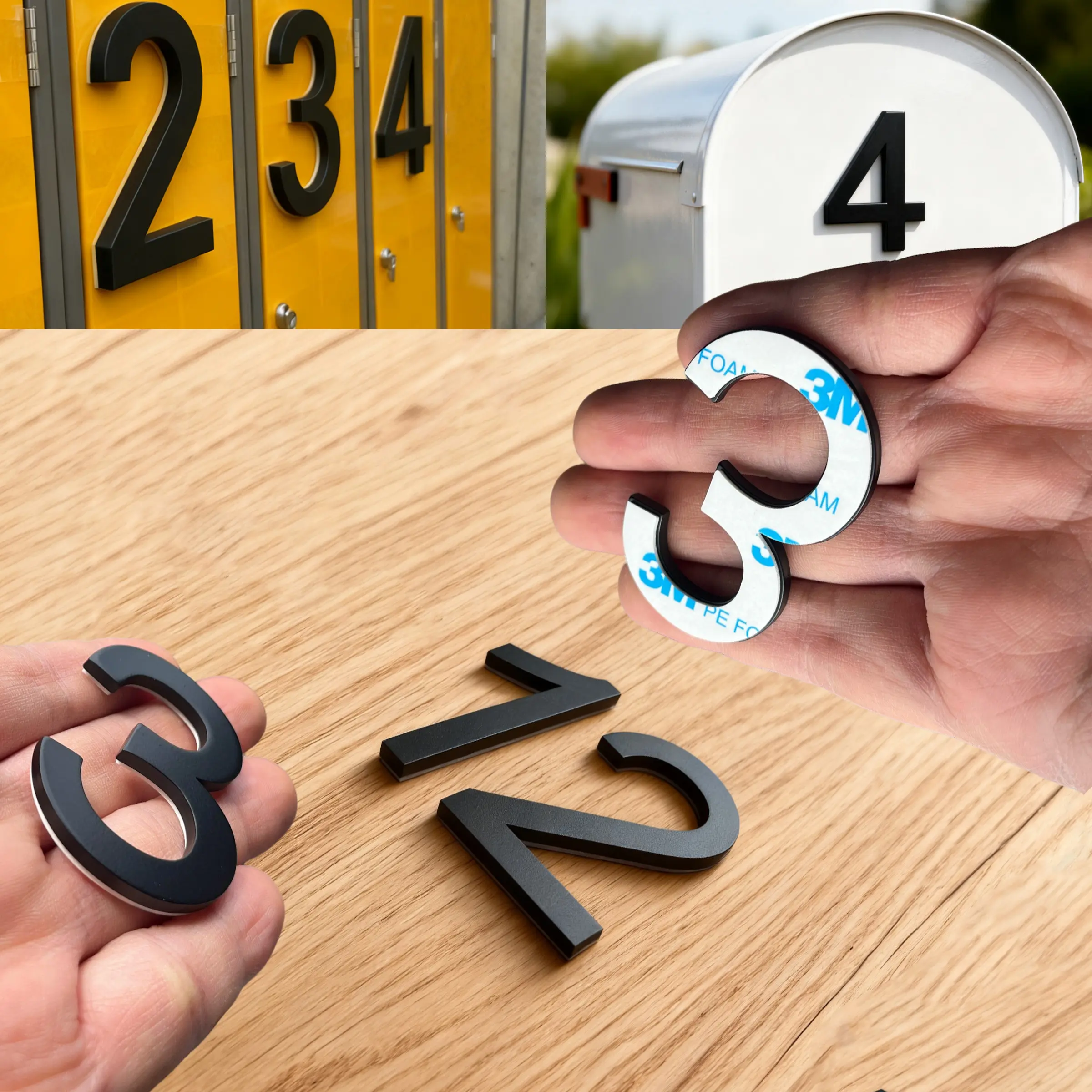 1pc Black 6cm/2.36in Self Adhesive House Number Stickers 0.3cm Thick Stainless Steel Door Number Signs For Mailbox Lockers Home Room Metal Address Sign House Number Plate