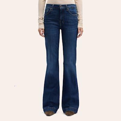 7 For All Mankind Women's Dojo Rebellion Dark Wash Metallic Ombre Stitched Trouser Jeans