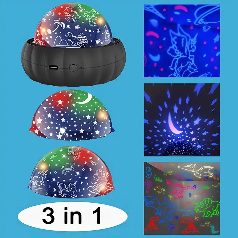 Dinosaur and Galaxy Projection Lamp - Bedroom Decor, Christmas Gift for Kids,Options 3-in-1 Star Projector Night Light - 360° Rotation, 4-Color Changing