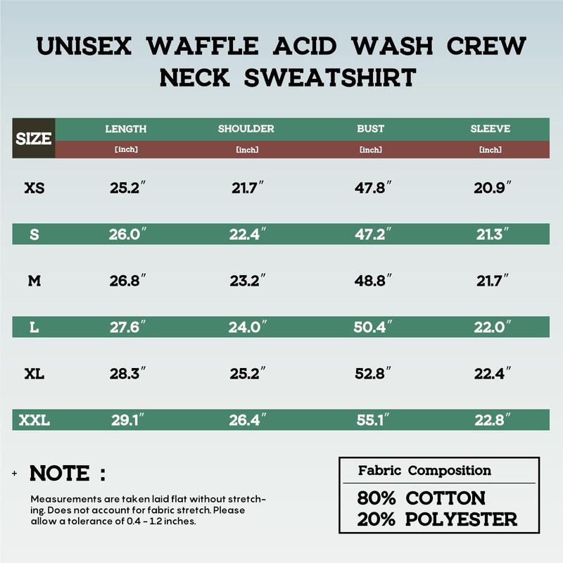 FAIABLE Oversized Acid washed Unisex Sweatshirt Loose Fit Cotton Pullover Vintage Crew Neck Sweatshirts Waffle Fabric