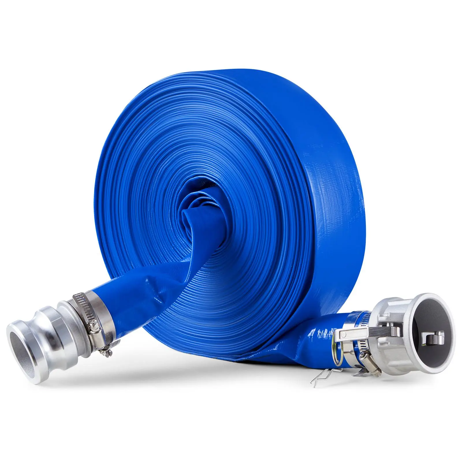 【Summerfinds】VEVOR Heavy Duty Flat 2 in x 100 ft Blue 1.0 mm High-Density PVC Backwash Pipe Hose with Clamps, Camlock & Aluminum Fittings, Flexible Spooled Tubing for Irrigation, Farmland Sewage Treatment, High Adaptability, Spools
