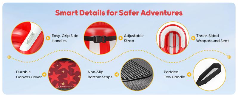 QPAU Snow Sled for Toddlers 1-3 with Canvas Cover, Inflatable Baby Sled with 3-Sided Protection, Tow Strap & Handles, Kids Snow Tube for Skiing & Sledding Outdoor Toys