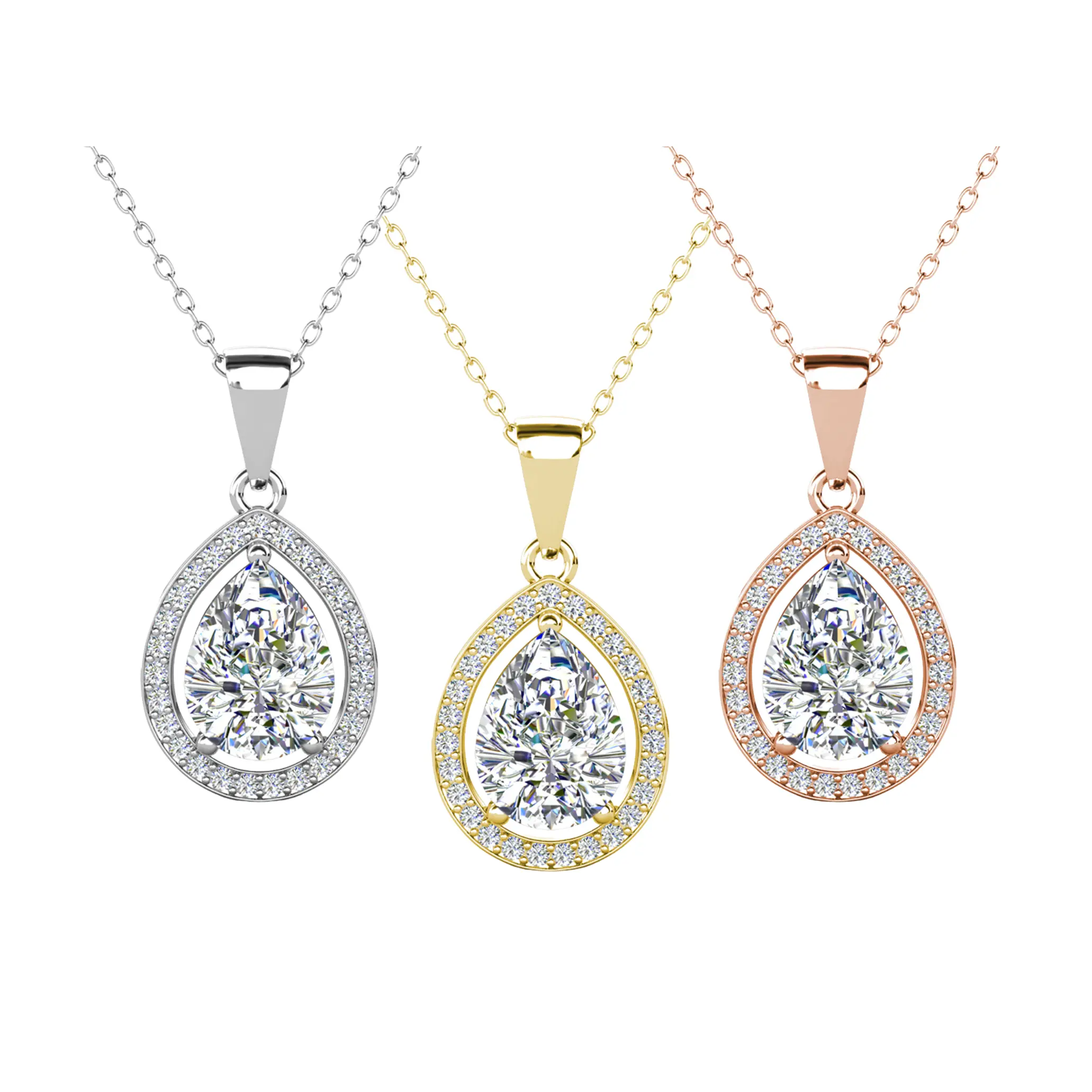 Cate & Chloe Isabel 3-in-1 Necklace Jewelry Set – Hypoallergenic 18k Gold Plated Crystal Teardrop Pendant Necklace – 3 Necklaces with Simulated Diamond Crystals, Each in a Luxury Gift Box – Perfect Stress-Free Gifts