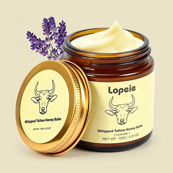 Lopeie Whipped Grass-Fed Beef Tallow Honey Balm – Lavender Scent, Deep Moisturizer for Face, Hands & Body, 4 Oz