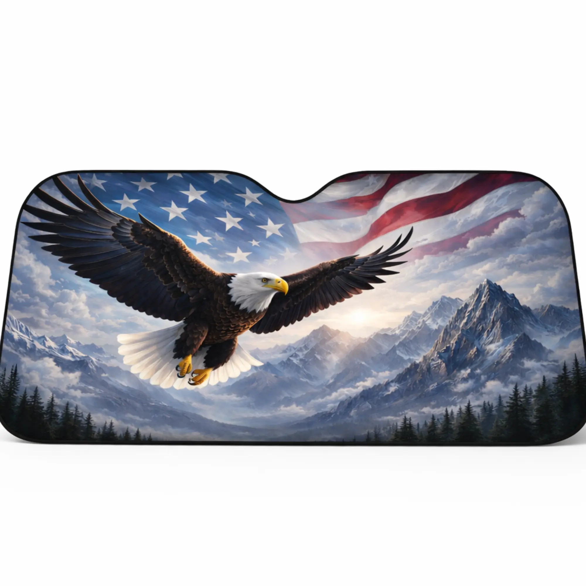 America Flag Eagle Car Sunshade - Patriotic USA Windshield Sun Shade for Summer Driving