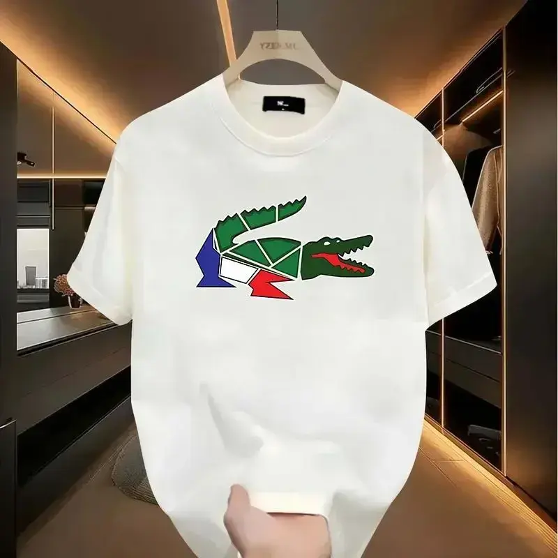 Fashion TrendsIrregular Graphic Crocodile Tshirt, Cartoon Crocodile Design, Unisex, Men's Short Sleeve Round Neck Street Style Tshirt for Summer and Spring, Casual, Clothing, Couple Style, Fashionable Loose, Youthful and Energetic