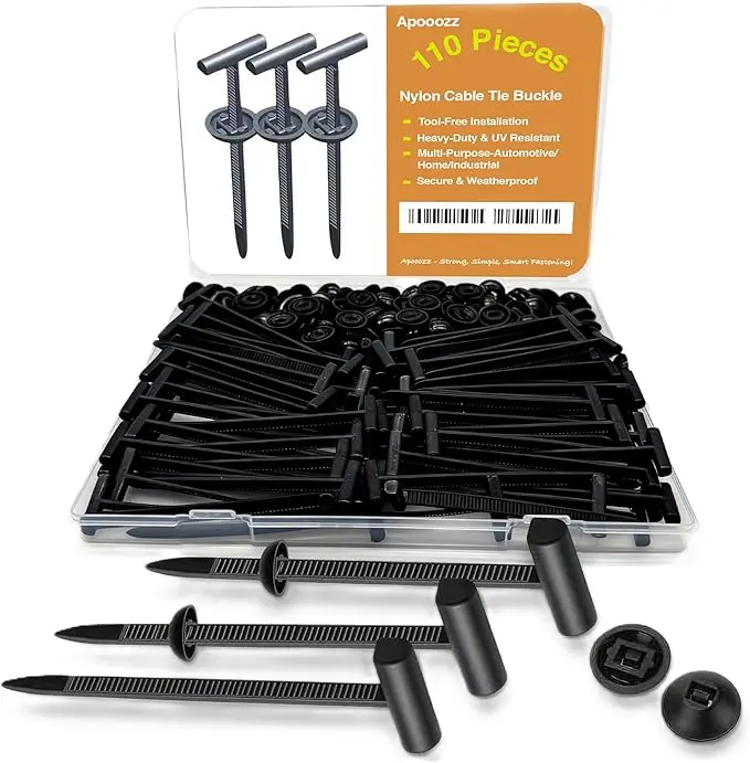 Apooozz Upgraded 110PCS Heavy Duty Nylon Universal Cable Tie Buckle – Tool-Free Snap-Fit Fastener for Automotive, Home & Industrial Use