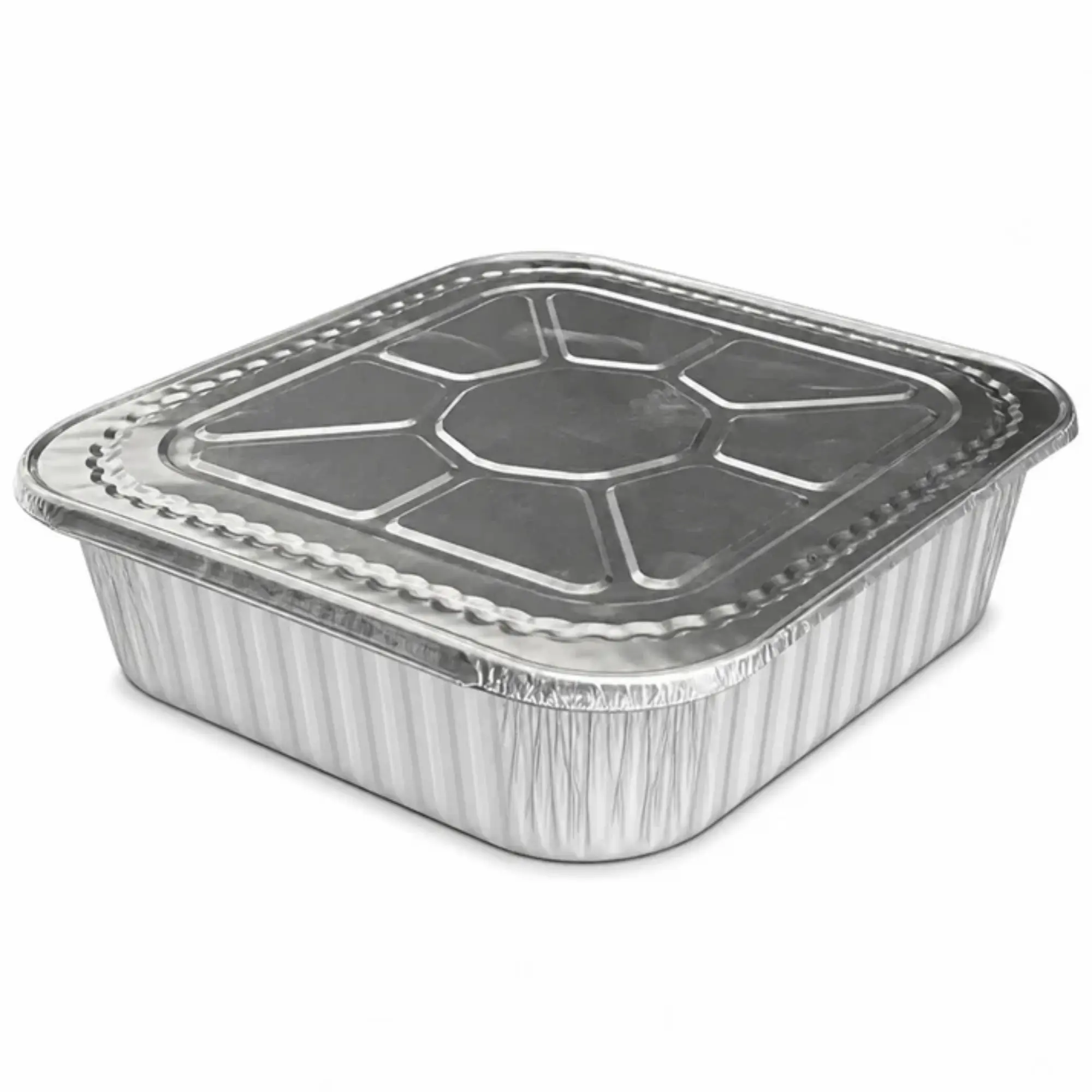 VeZee 8" Square Deep Aluminum Foil Disposable Pans with Lids - Heavy-Duty Cookware Baking Trays, Leakproof Multiple Food Storage & Meal Prep Containers, Oven & Freezer Safe, Recyclable